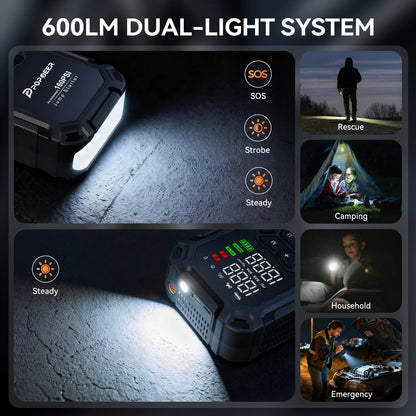 POPDEER PD-JA66 6000A Jump Starter with Air Compressor 160PSI, for All Gas & 8L Diesel Engines, LCD Display, USB Port, LED Light