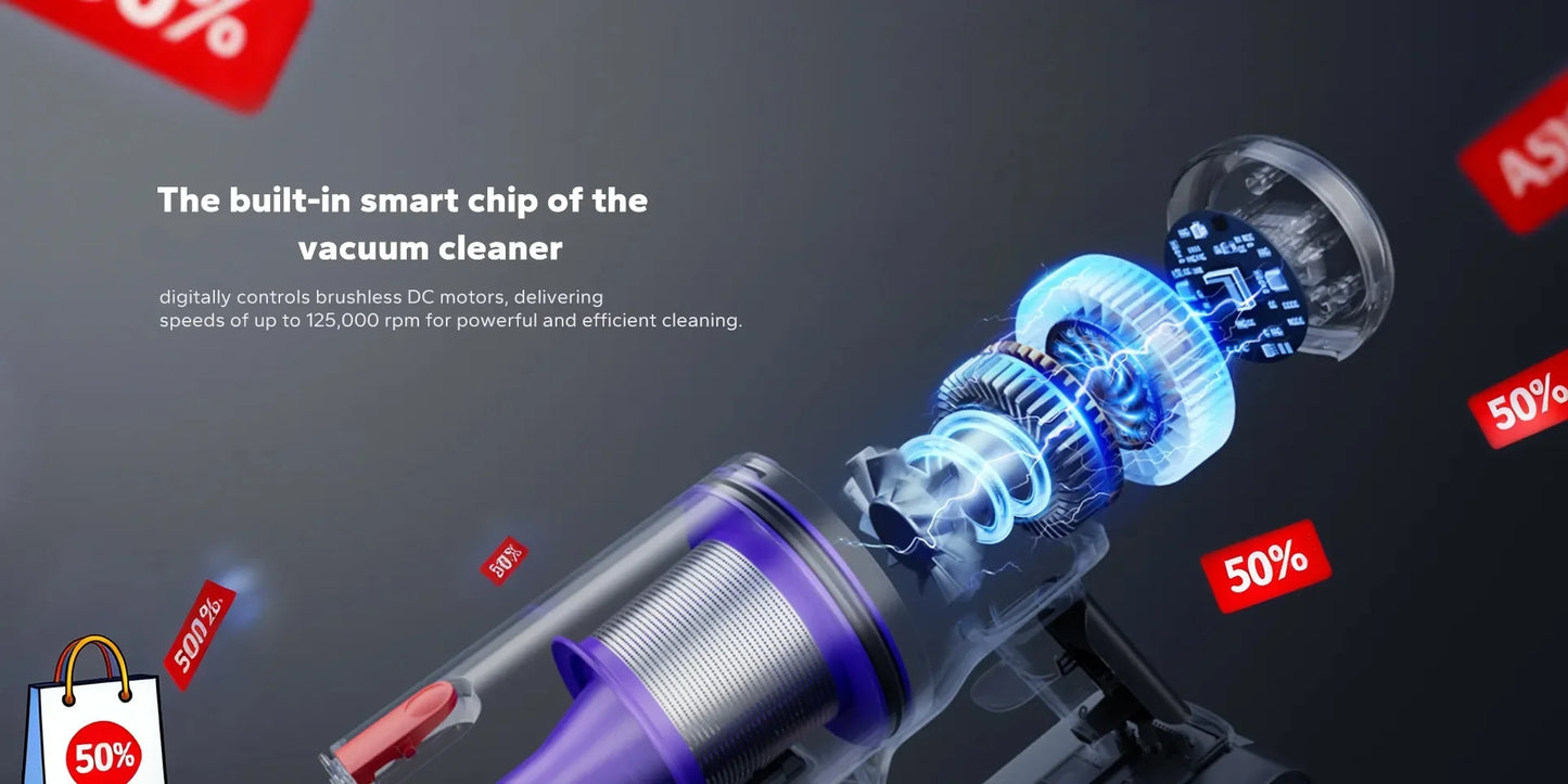 Blossom DSV112A Cordless Vacuum Cleaner 50000Pa 550W,180° Foldable Tube Touchscreen Stick Vacuum,55 Mins Runtime Anti-Tangle Roller Brush HEPA Filtration LED Light Wireless Vacuum for Pet Hair Hard Floor Carpet