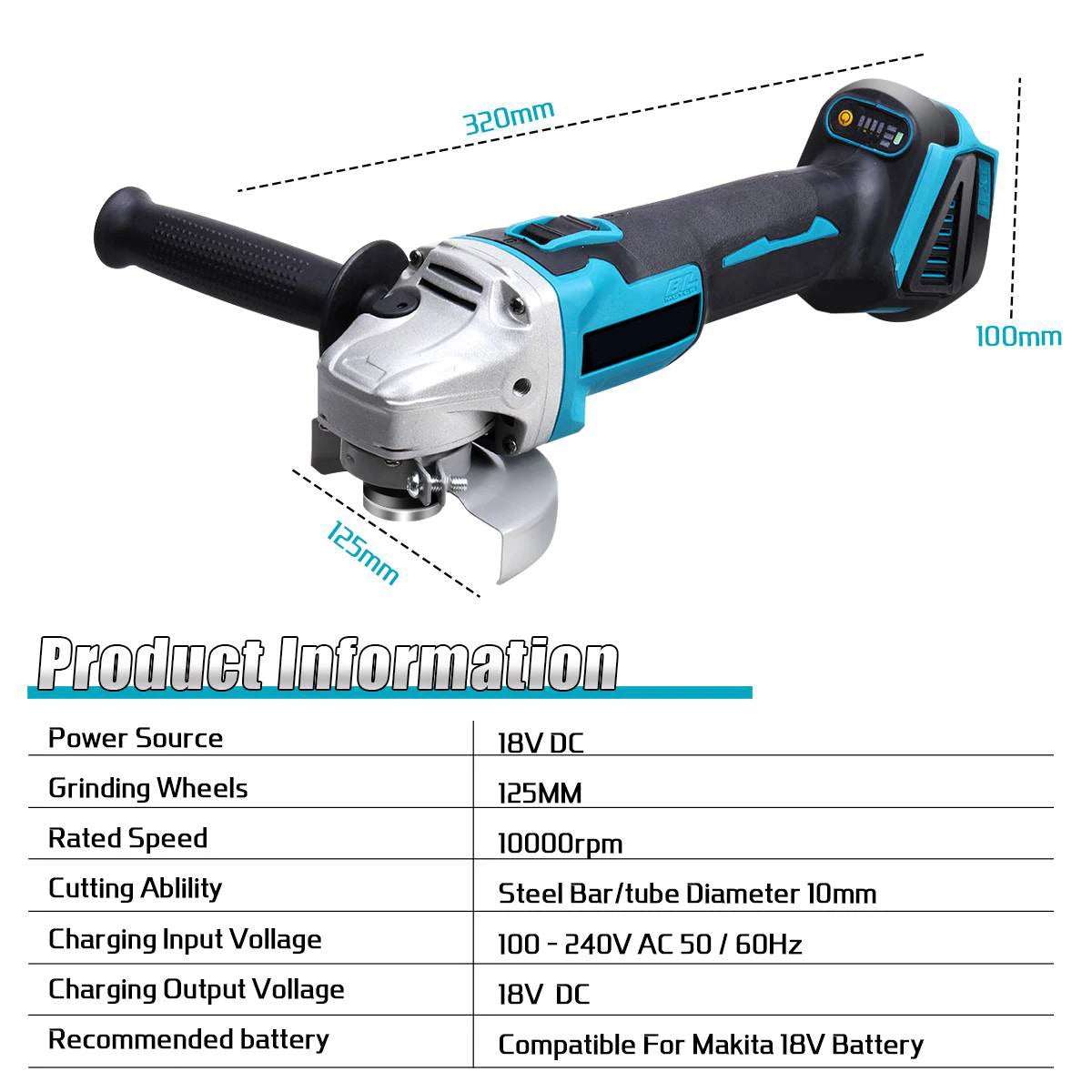 125MM Brushless Cordless Electric Angle Grinder 4 Speed Grinding Polishing Machine Woodworking Power Tool For Makita 18V Battery