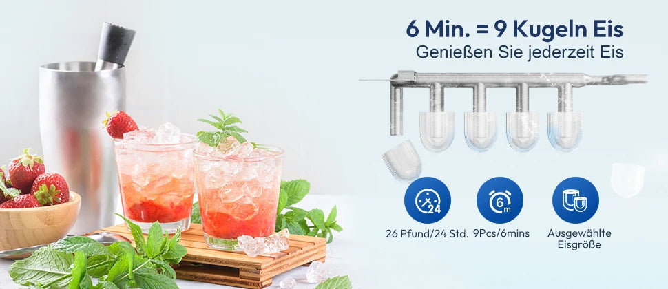 LOEFME Portable Ice Maker 12kg/24h 9 Ice Cubes in 6-13 Min LED Display with Adjustable Ice Size 1.4L Water Tank for Home