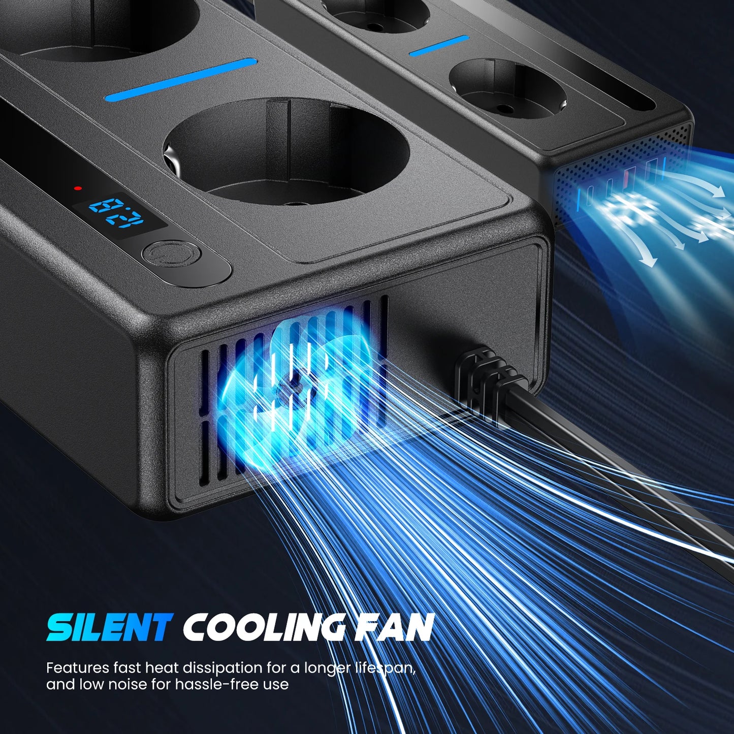 300W Car Inverter 12V to 220V European Standard Multi-Functional Digital Display With 2 AC Sockets, 2 USB Ports, 2 Type-C PD Ports