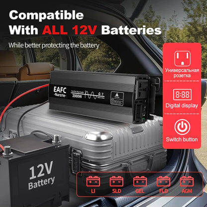 EAFC Pure Sine Wave Inverter 4000W/3000W/2000W DC 12V To AC 220V Voltage Transfer Converter Universal EU Socket Auto Accessories