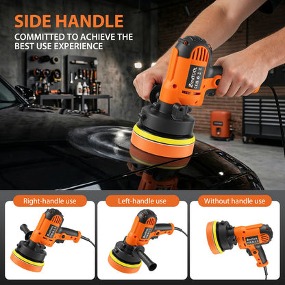 Buffer Polisher 1600W Electric Polishing Machines Portable Rotary Car Polisher with 0-3000 RPM Side Handles 3 Buffing Pads 125mm/5in Discs Perfect for Car Polish Floor Waxing Metal Descaling
