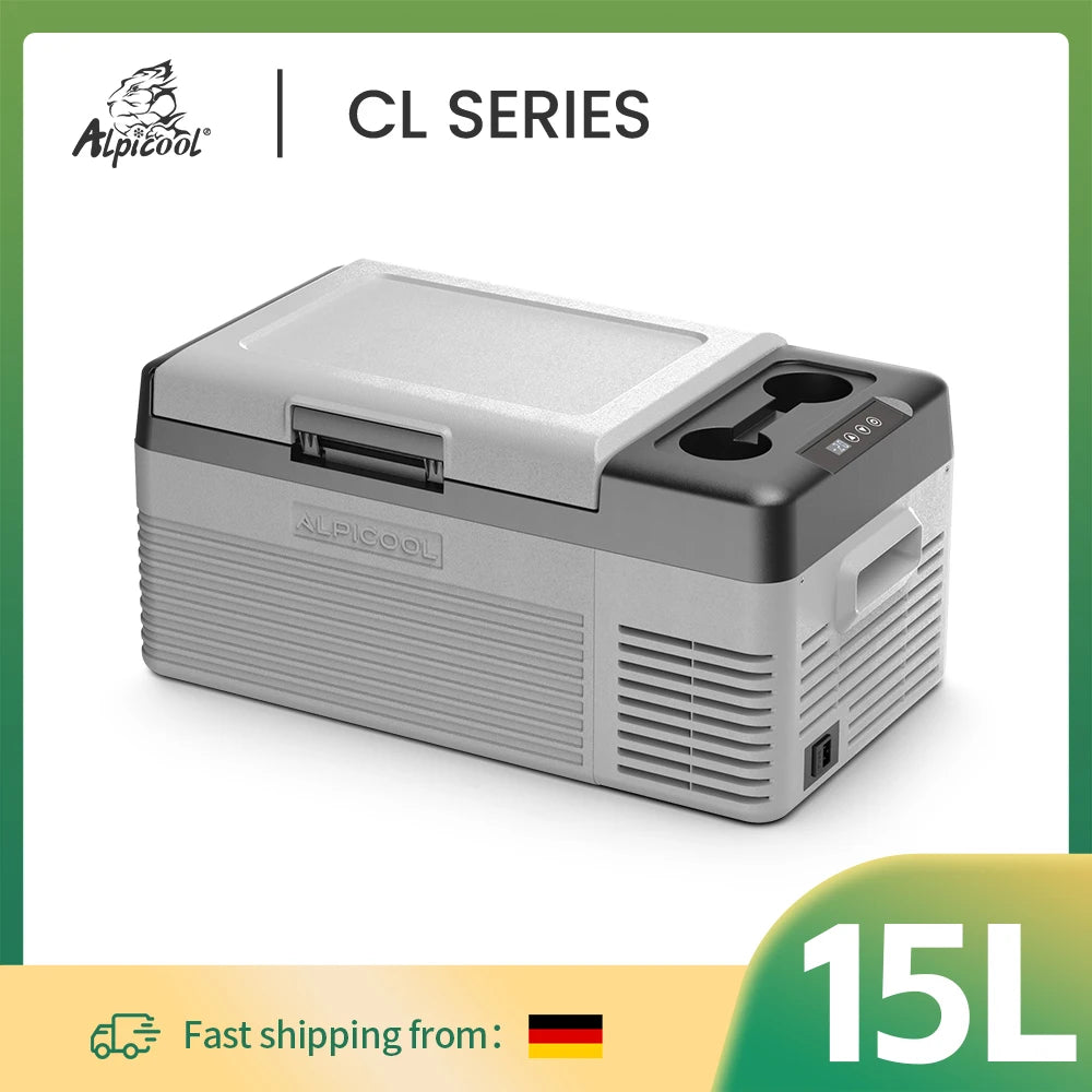 Alpicool CL15 15L Car Refrigerator 12V Compressor Fridge Mini Freezer 12/24V DC 100-240V AC Portable Cooler for Camping Travel