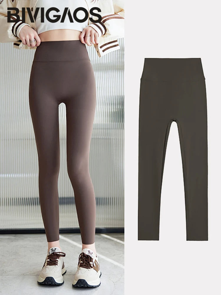 BIVIGAOS Summer Seamless Skin Feel Ultrathin Shark Leggings Women High Waist Tight Leggings Multicolor Sport Fitness Leggings