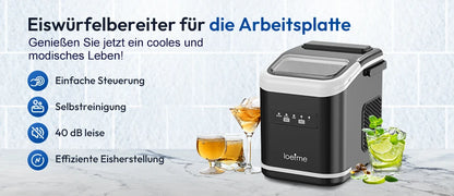 LOEFME Portable Ice Maker 12kg/24h 9 Ice Cubes in 6-13 Min LED Display with Adjustable Ice Size 1.4L Water Tank for Home