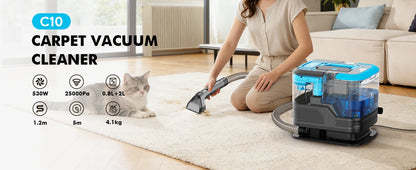 25KPA Washing Vacuum Cleaner, Portable Wired Rug Cleaner, Removable Stain Cleaner with Two Water Tanks, Wet and Dry Vacuum Cleaner