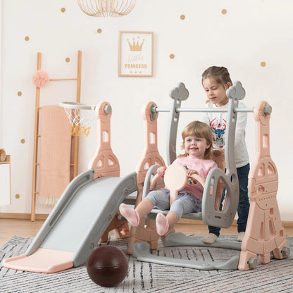 Children's playground Set, 4-in-1 Toddler Slide and Swing Combination, Independent Children's Climbing Slide, with Basketball Hoop, Suitable for Both Indoor and Outdoor Use, an Ideal Gift for Boys and Girls