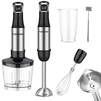 6 in 1 Handheld hand Immersion Blender - Stainless Steel Stick Blender with 5 Speed, Chopper, Whisk And Milk Frother
