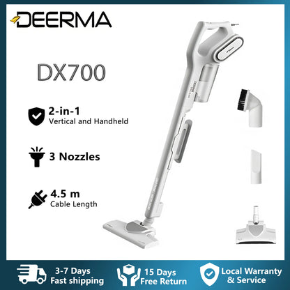Deerma DX700 Vacuum Cleaner 180° Rotating 3 Brush 600W 15000Pa Strong Suction for Home Pet Hair Car Stick 2-in-1 Vacuum Cleaner