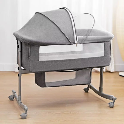 Baby Crib 3 in 1 Baby Bed Bedside Crib Baby Playpen 0-3 years child multi-function folding and lifting With Mosquito Net & Wheel