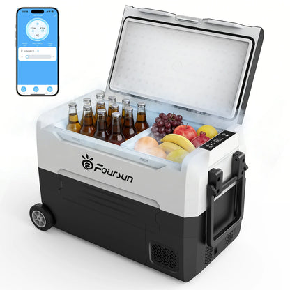 Foursun 21L/25L/35L/45L/55L Portable Compressor Car Fridge Freezer with Bluetooth App Control, for Camping, Travel, Home, DC 12V/24V & AC 100-240V