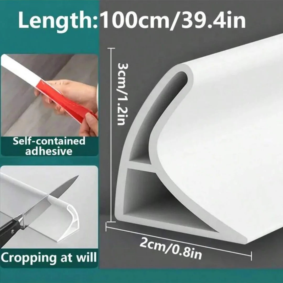 1PC 1m/39.37inch Curved Groove Water Barrier Strip Shower Room Dry Wet Separation Silicone Countertop Self-Adhesive Water Barrie
