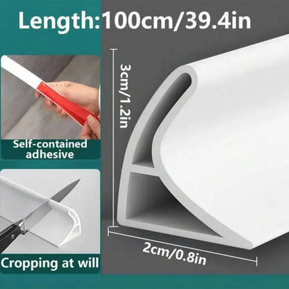 1PC 1m/39.37inch Curved Groove Water Barrier Strip Shower Room Dry Wet Separation Silicone Countertop Self-Adhesive Water Barrie