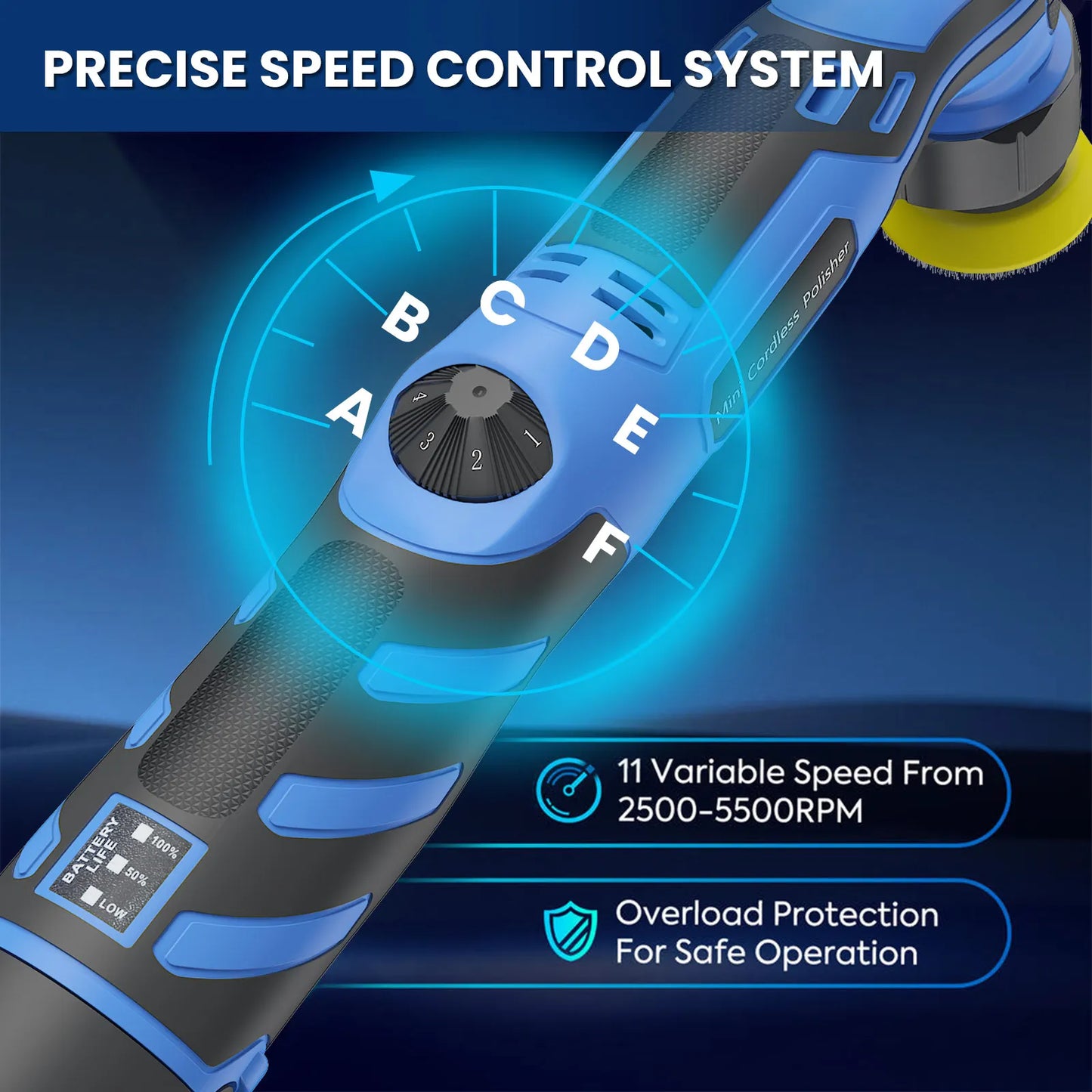 12V Cordless Mini Car Polisher RO/DA Dual Mode Polishing Machine, Comes with 1/1.5/2 Inch Pads Kit, Rechargeable Wireless Tool for Auto Detailing and Waxing