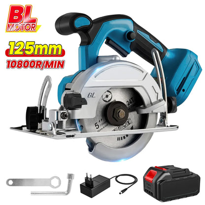 Brushless 5Inch 125mm Mini Electric Circular Saw Cordless 0-45° Adjustbale Woodworking Power Garden Tool For Makita 18V Battery