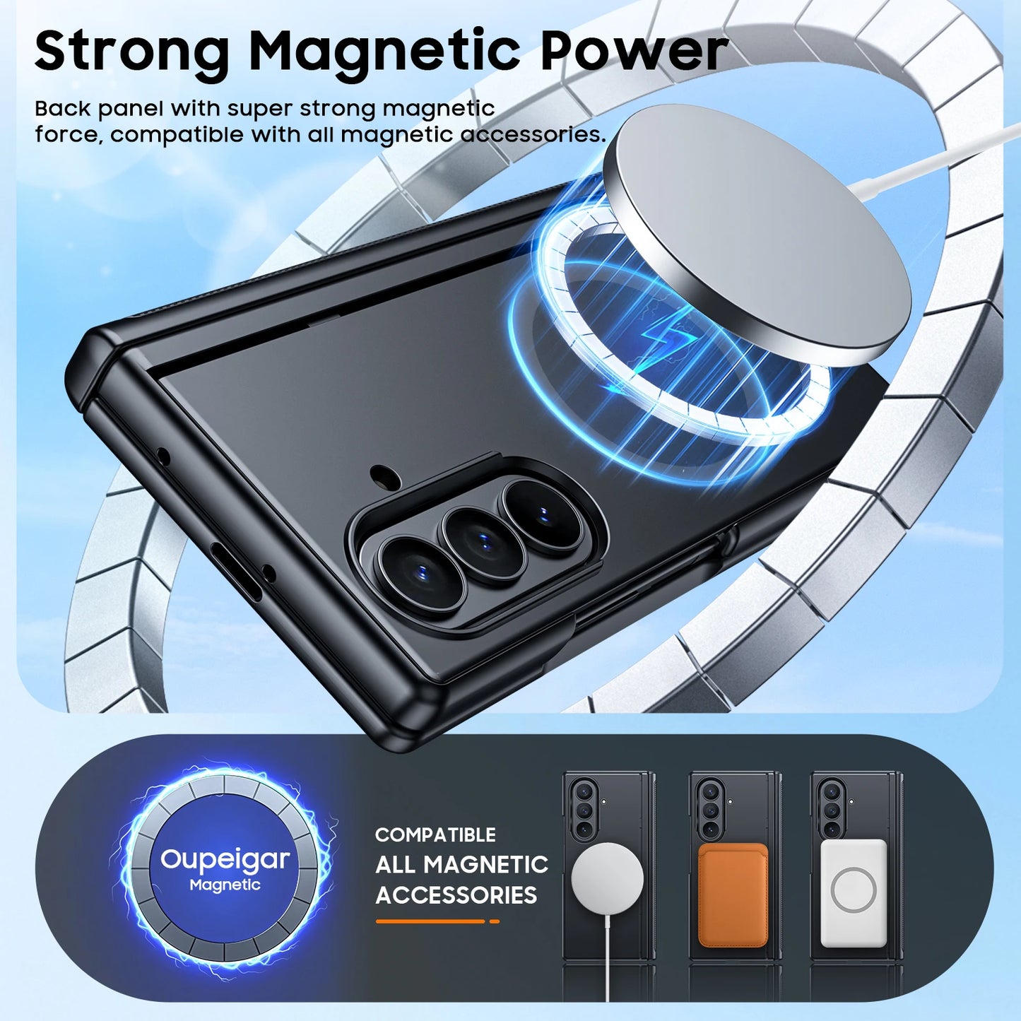 Fit for Magsafe,Hinge Protection,Screen Protector,Built-in Hidden Kickstand,Slim Shockproof Phone Case for Galaxy Z Fold 7-Black