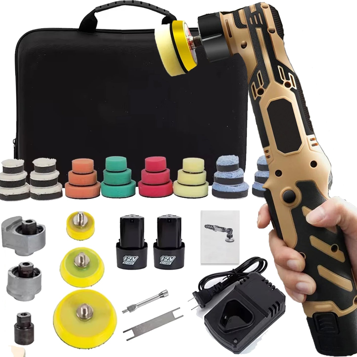 Cordless 12V Mini Car Polisher Detailing Wireless Car Polishing Machine 1/1.5/2 Inch Pads Kit For Auto Waxing with 2.3Ah Battery