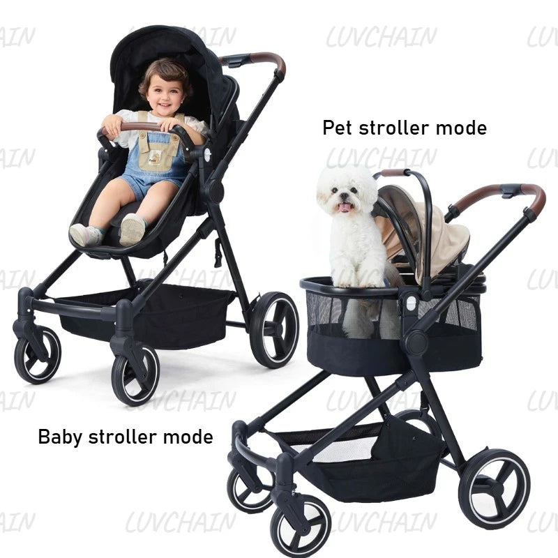 EU stock of pet strollers Double-seat stroller can carry both baby and pet Dual-mode seat, stroller with pet carrier