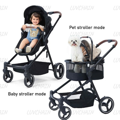 EU stock of pet strollers Double-seat stroller can carry both baby and pet Dual-mode seat, stroller with pet carrier