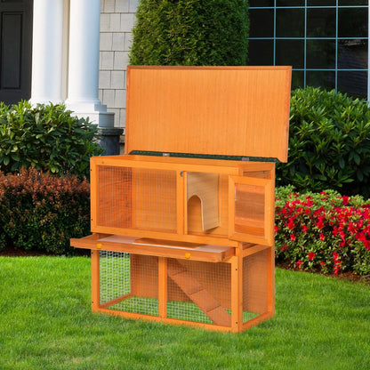 Rabbit Cage, 2-Tier Wooden Pet Hutch, Outdoor Bunny Cage with Removable Tray, Openable Roof & Lockable Doors for Small Animals with Easy Clean Tray