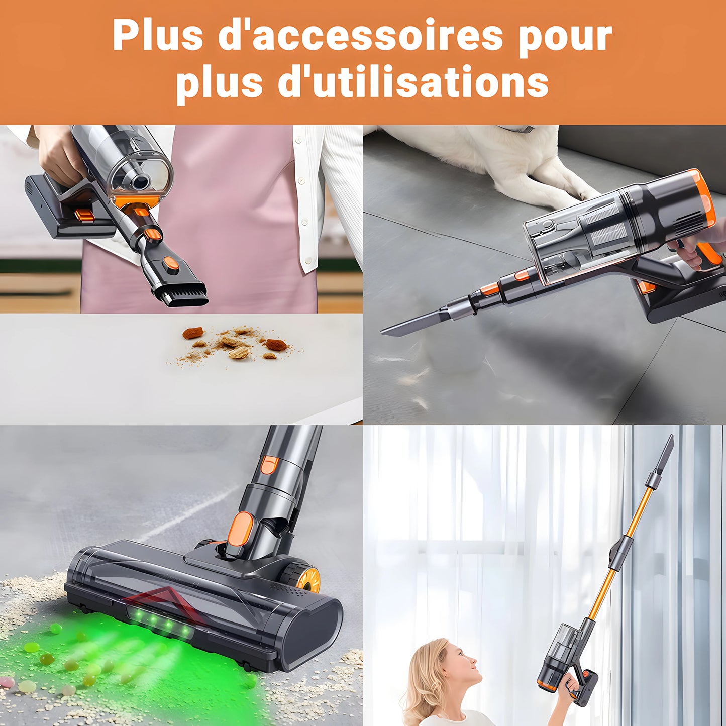 Blossom DSV112A 550W Cordless Vacuum Cleaner, 45000Pa Powerful Suction, 55 Mins Runtime, Touchscreen Stick Vacuum for Pet Hair & Carpet