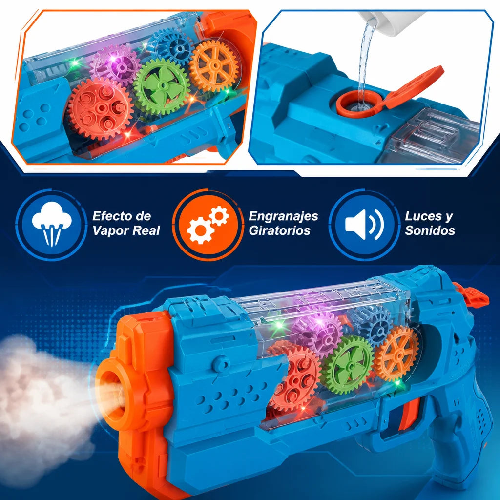 Electric Toy Gun with Spray Effect and LED Lights - Save by Buying More, Automatic Launcher with Gears for Kids, Summer