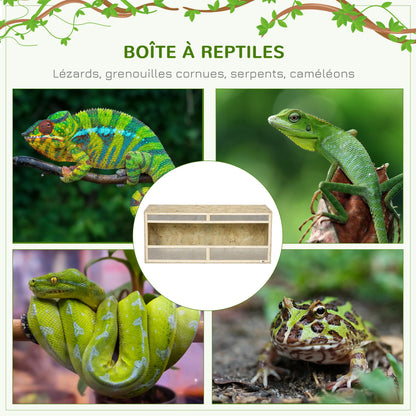 OSB Wooden Reptile Terrarium with Sliding Glass Doors and Ventilated Mesh Panels, Spacious Indoor Habitat with Clear View, Breathable Enclosure for Chameleons, Lizards, Snakes and Other Amphibians, Ideal for Climbing, Hiding