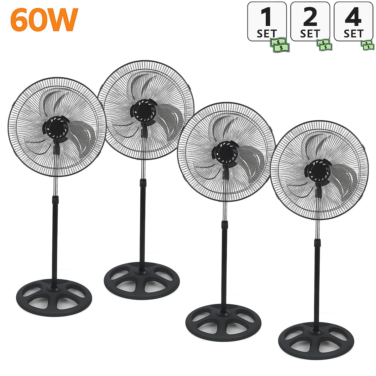 80W Silent Standing Fan with 3 Speeds and Oscillating Function, Diameter 45cm, Temperature Range 5 to 42 Degrees, Ce and Rohs Certified, Powerful and Efficient