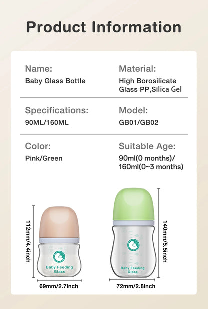 1PCS Newborn Feeding Bottles 90ML/160ML Baby Bottle Glass Bottles Anti-flatulence Milk Feeding Bottles Infant BPA free