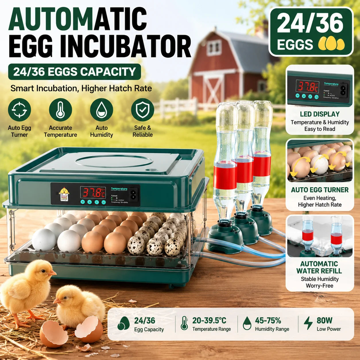 220V Mini Digital Egg Incubator with Auto Egg Turning, Low Noise Fan & Heat Insulation Cover for Chicken Duck Quail Pigeon Bird Eggs, Farm & Educational Hatching Machine