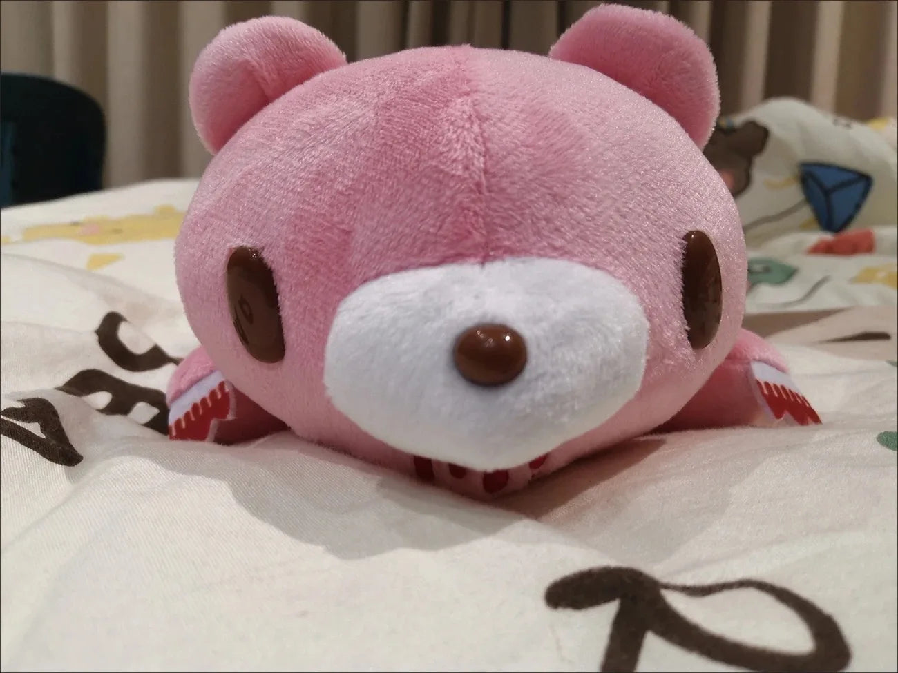 Y2K Bloody Bear Knitted Pencil Case Pink Bear Crochet Makeup Bag Gothic Aesthetic Stationery Pouch Harajuku School Supplies