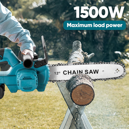 1500W 12Inch Cordless Chainsaw Brushless Lithium Battery Powered Household Woodworking Electric Efficient Handheld Cutting Power Tool with Makita 21V Battery