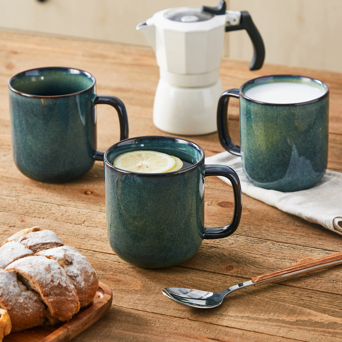 vancasso 4/8 pcs Stoneware Coffee Cups 12Oz 16Oz Starry Coffee Mugs Reflect Glaze Green and Blue with Handle for Tea/Coffee/Coco