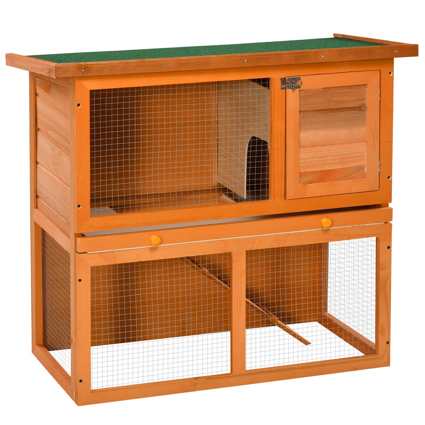 Rabbit Cage, 2-Tier Wooden Pet Hutch, Outdoor Bunny Cage with Removable Tray, Openable Roof & Lockable Doors for Small Animals with Easy Clean Tray
