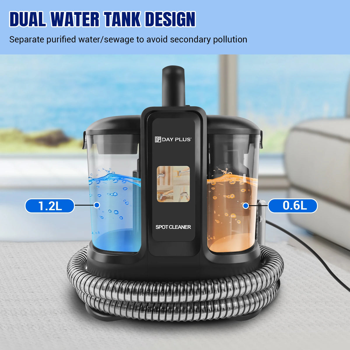 450W High Power Wet Vacuum Cleaner with 15000Pa Strong Suction, Dry-Wet Mop Vacuum, 1.2L Clean Water Tank + 0.6L Dirty Water Tank, for Carpet, Sofa, Upholstery, Car Interior Cleaning, Home and Vehicle Use