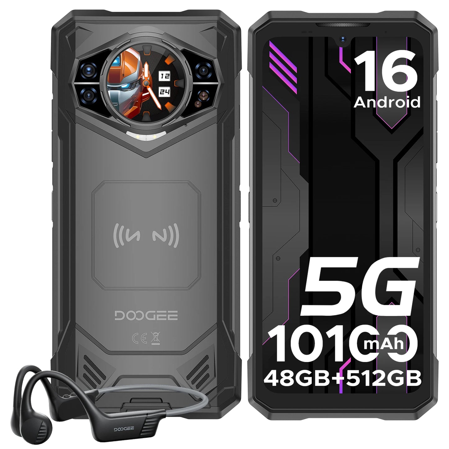 DOOGEE S200 X Android 16 5G Rugged Phone Gemini AI 48GB(12+36) 512GB 120Hz 1.32" AMOLED Rear Display 10100mAh Battery 100MP NEW