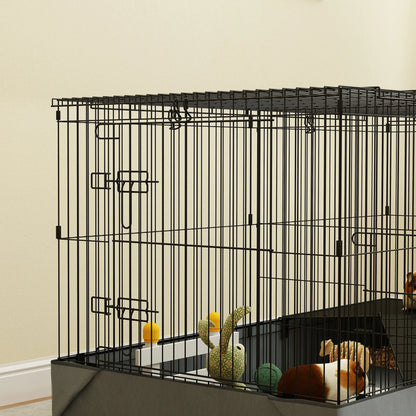 Large Metal Rabbit hamster Cage with Liner & Ramp, Indoor 2-Tier Bunny Habitat with Removable Base, Pet Cage for Rabbit, Guinea Pig, Small Animals