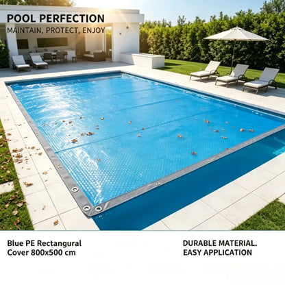 197' X 118' Rectangular Pool Cover, Blue PE Leaf & Debris Protector for Above/In-Ground Swimming Pool with Tie-Downs, All-Season Pool Blanket for Summer & Winter