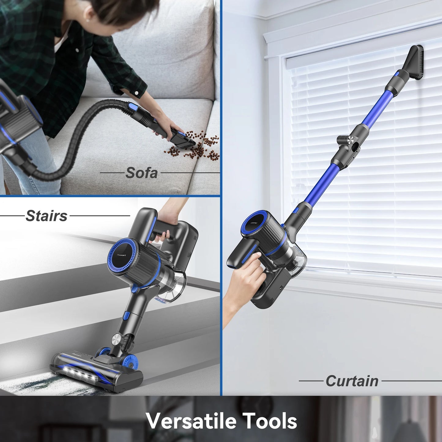 cordless vacuum cleaner, 60KPa, battery life 50 Min, tank 1L, for animal hair, Carpet and hard floors