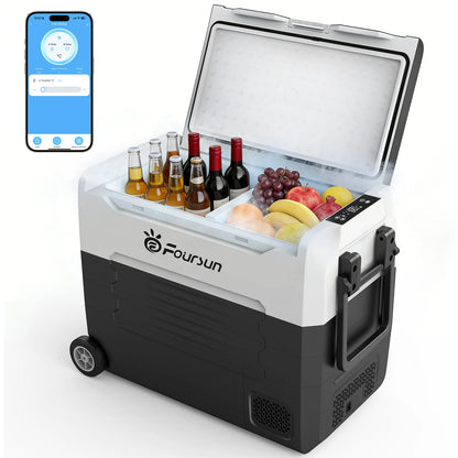 Foursun 21L/25L/35L/45L/55L Portable Compressor Car Fridge Freezer with Bluetooth App Control, for Camping, Travel, Home, DC 12V/24V & AC 100-240V