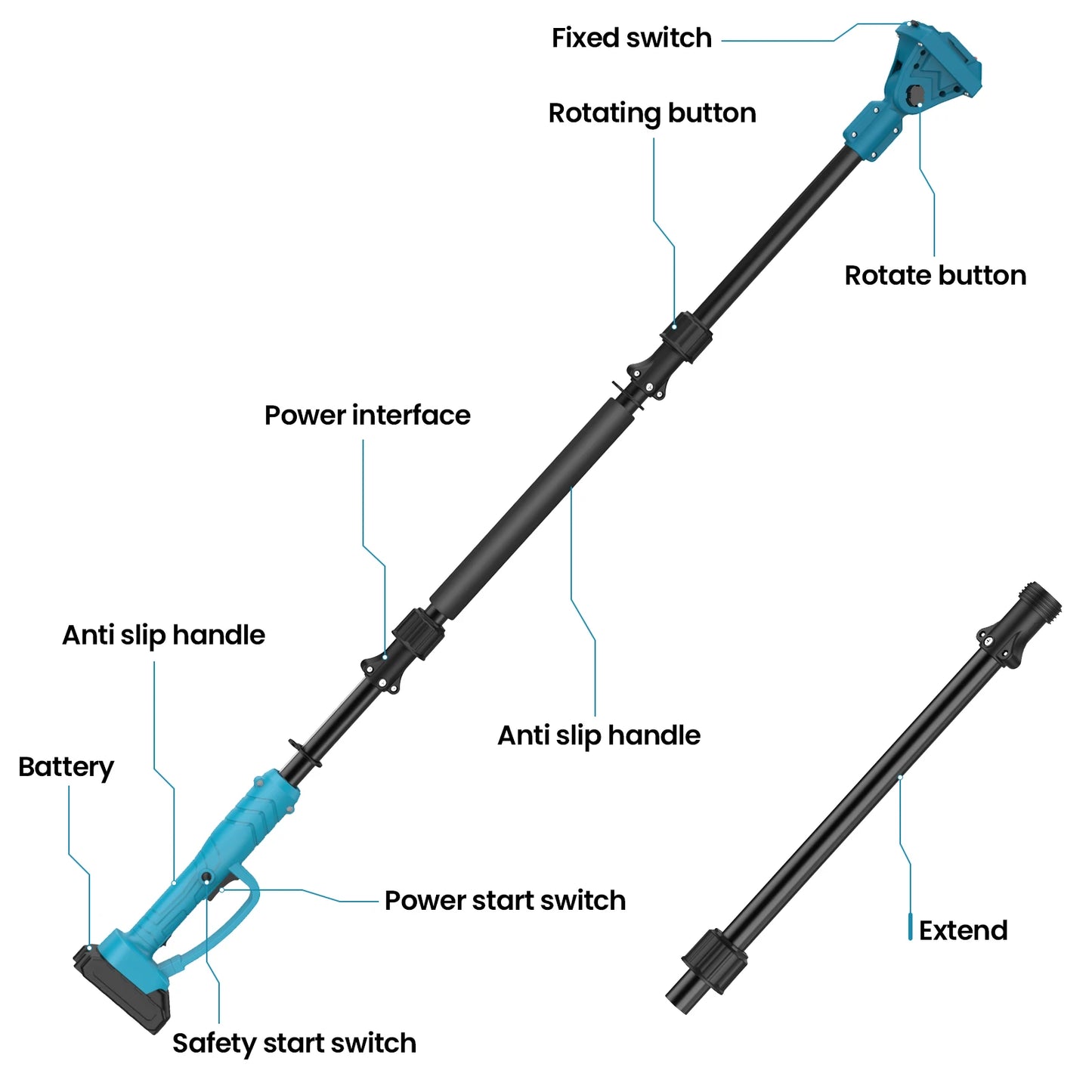 2M Plug In Type Extension Rod For Electric Pruning Shear & Chainsaw 180 ° Adjust High Branch Telescoping Rod For Makita 18V Batter