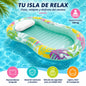 Inflatable Lounge Mat'Oasis Tropical' Pink and Green 206X122Cm High Quality Pvc Supports 100kg Multifunctional Reclining Design for Pool, Beach, Lake and Summer Leisure Activities