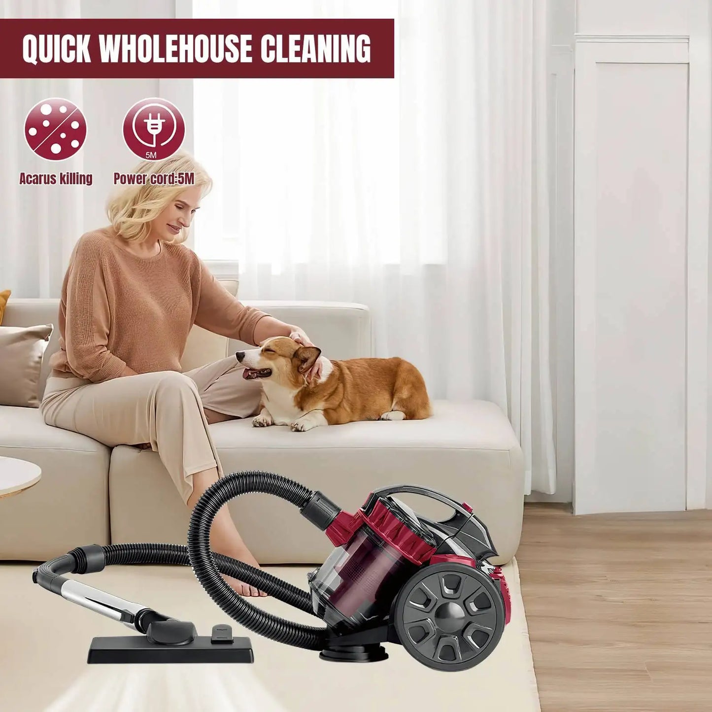 DWiusty 2600W Portable Vacuum Cleaner 1.5L Household Multi-functional Dust Removal Mite Dry and Wet Dual Vacuum Cleaner 220V