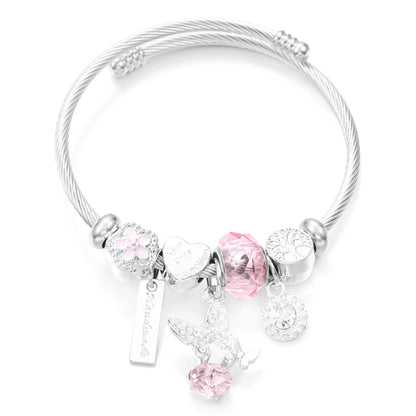 New Trendy Rhinestones Dragonfly Crystal Beaded Pendant Bracelet Stainless Steel 4 Colors Closure Bangles Women Bracelet Jewelry