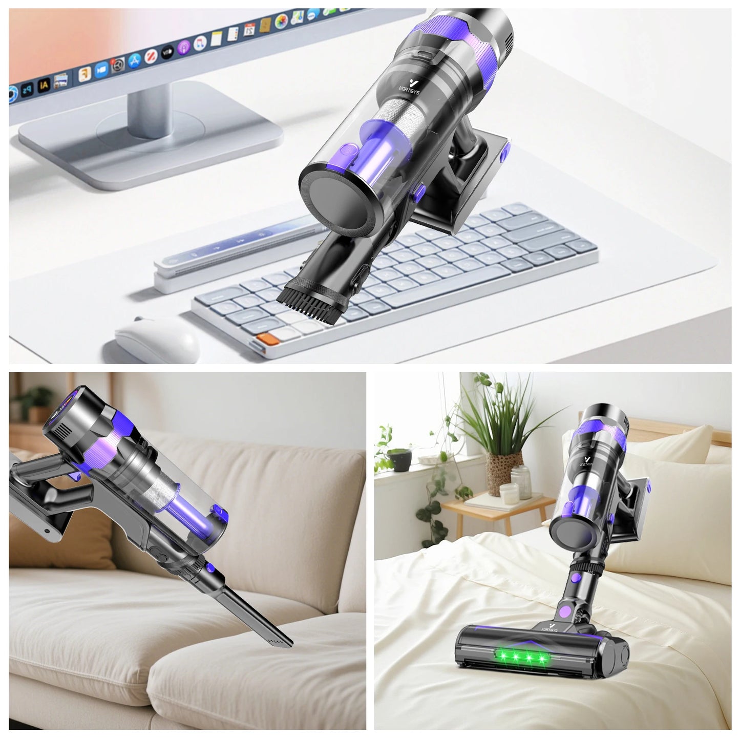 70 KPa/60-minute Cordless Vacuum Cleaner, 6-in-1 Handheld Vacuum Cleaner With LED Display, Upright Stick Vacuum Cleaner, Green Dust Detection Technology, Portable Vacuum Cleaner Suitable For Floors/Hard Surfaces
