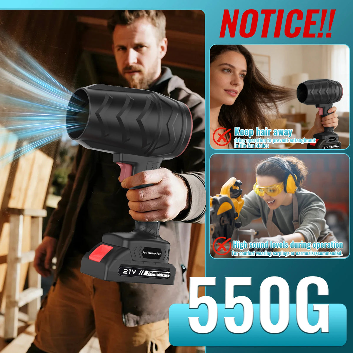 Electric Turbo Fan Blowers Dust Removal Air Blower Cordless Turbo Blower Jet Handheld Power Tools for 21V Makita Lithium Battery