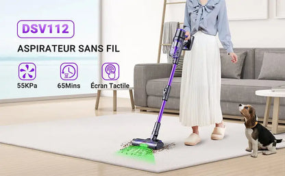 Blossom DSV112A Cordless Vacuum Cleaner 50000Pa 550W,180° Foldable Tube Touchscreen Stick Vacuum,55 Mins Runtime Anti-Tangle Roller Brush HEPA Filtration LED Light Wireless Vacuum for Pet Hair Hard Floor Carpet
