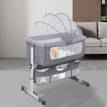 Baby bed, Cododo crib with mattress, baby extra bed, height adjustable, reclinable, Compatible with different beds, easy to install and carry, 6 months-9 kg, Gray