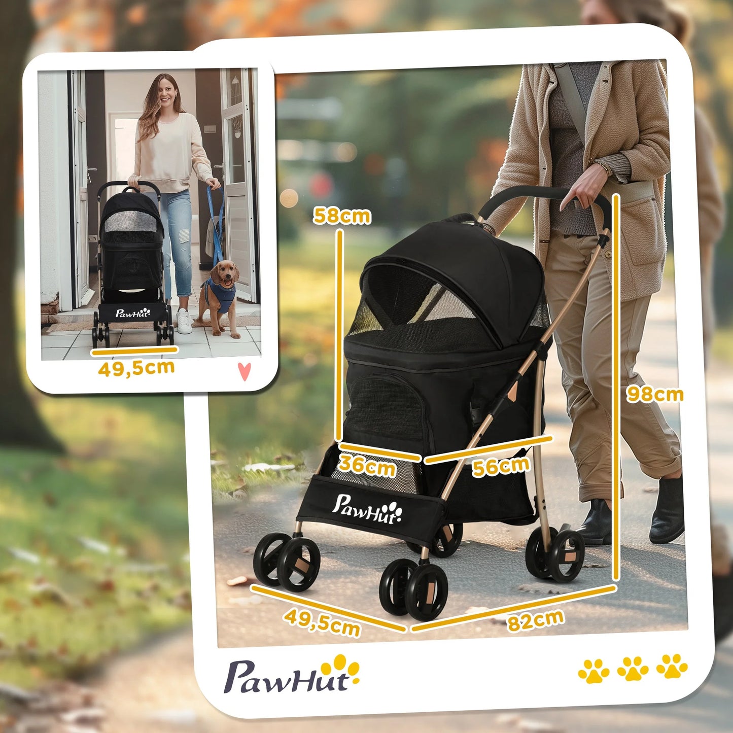 2 in 1 Pet Stroller Detachable Dog Carrier Cart Dog Buggy Small Pet Pushchair, 2-in-1 Hundewagen und Transportkorb klappbar mit abnehmbarem Haustiertasche, Detachable Travel Carrier Bag Full Breathable Mesh Windows Large Bott